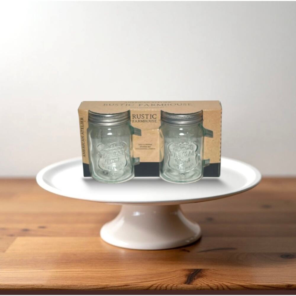 American Atelier RUSTIC FARMHOUSE MINI MASON JAR Glass Salt & Pepper Shaker Set